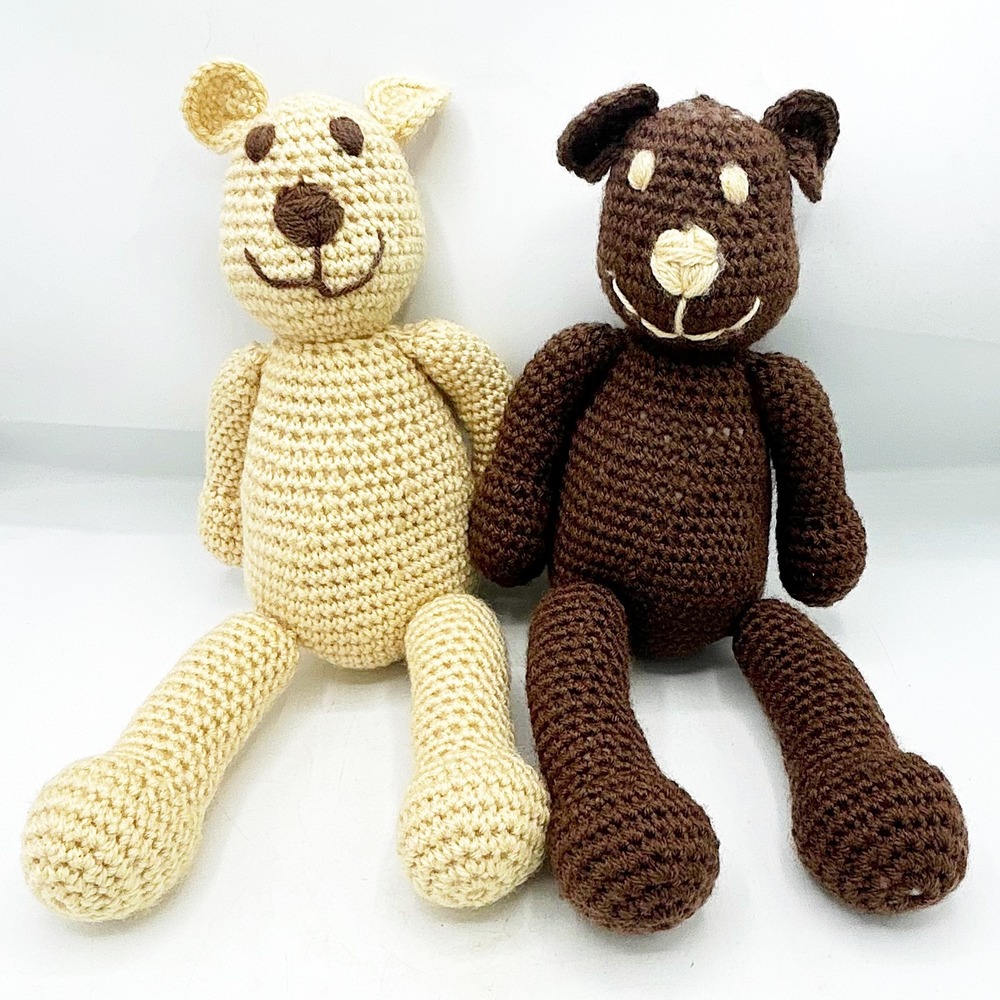 Set of 2 Crochet Teddy Bear‎ Amigurumi Plush Tan and Brown